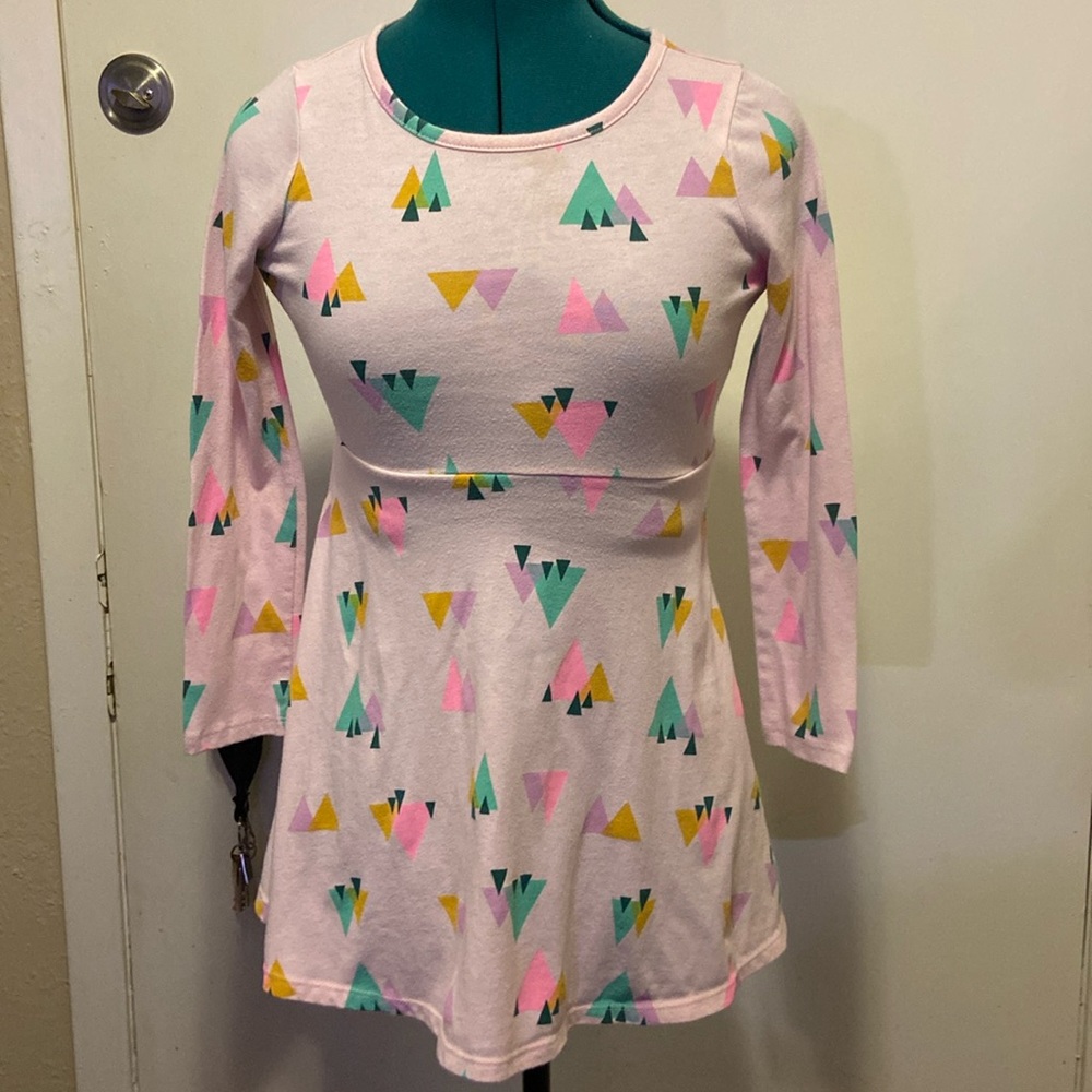Cat & Jack Soft Pink Dress Med (7/8) long sleeve colored tree design nice. - Picture 2 of 7